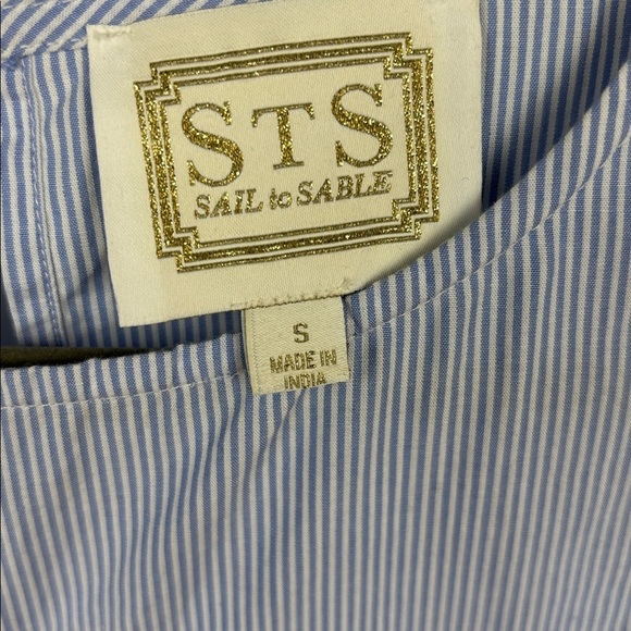 Sail to Sable Pinstripe White and Blue Ruffle Dress - S - Picture 5 of 10